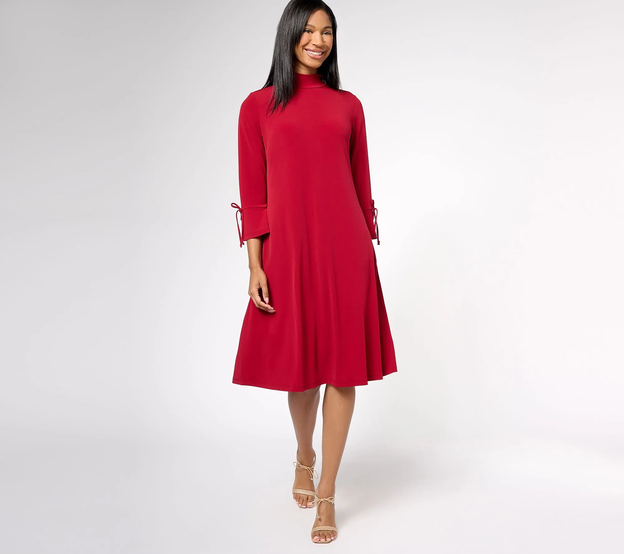 "As Is" Susan Graver Petite Liquid Knit Mock Neck Midi Dress w/ Tie