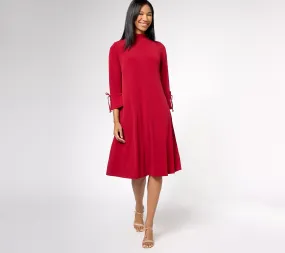 "As Is" Susan Graver Petite Liquid Knit Mock Neck Midi Dress w/ Tie