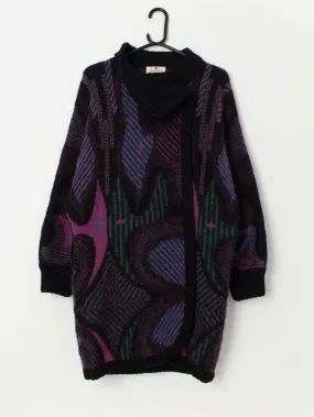 80s vintage thick cardigan coat in purple, pink and green – Medium / Large