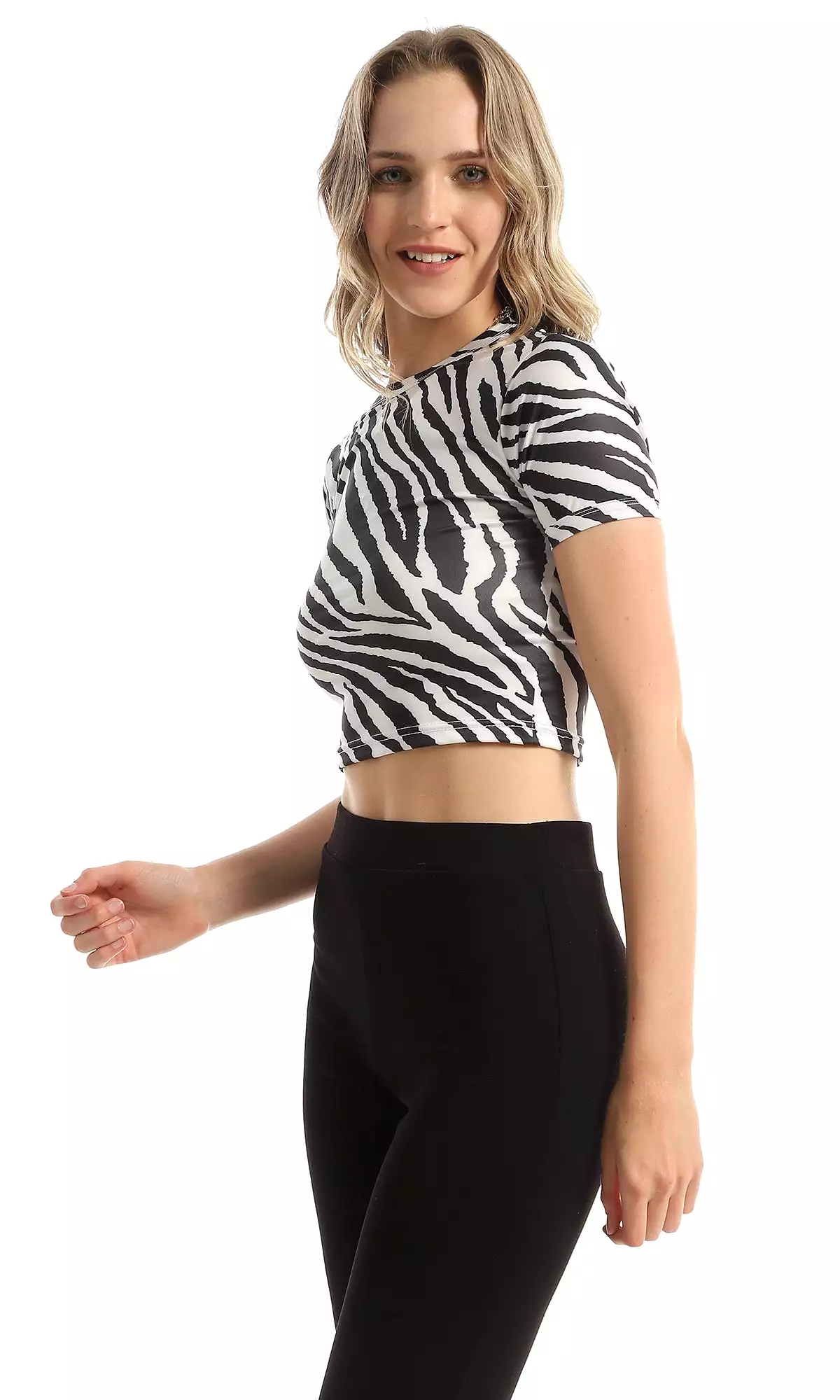 97311 Bi-Tone Black & White Zebra Pattern Cropped Top