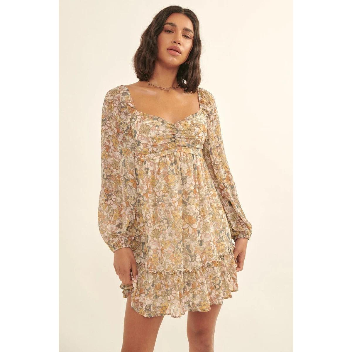 A Floral Print, Woven Mini Dress