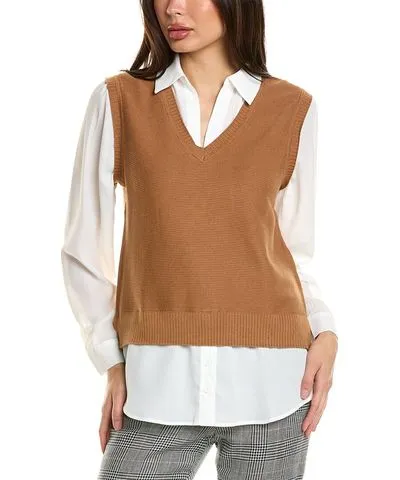 Adrianna Papell V-Neck Vest Two-Fer Sweater