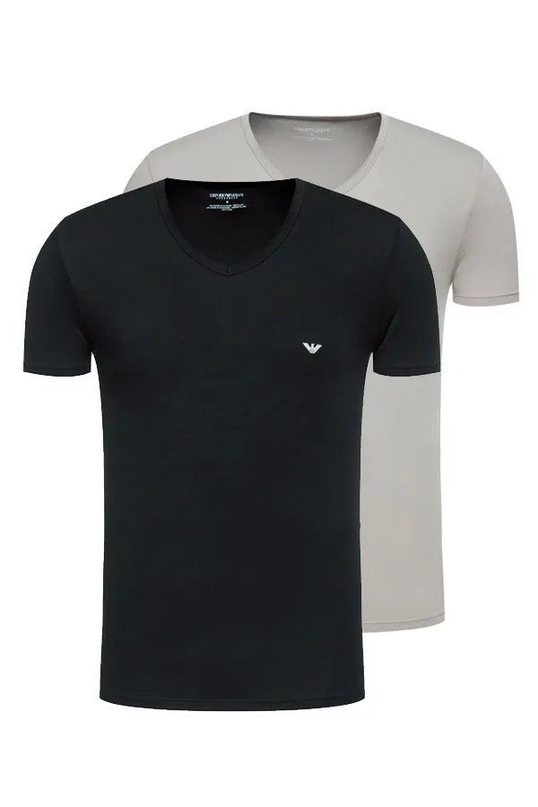 Armani 2-Pack V-Neck Tee Contrast Logo Black/Grey