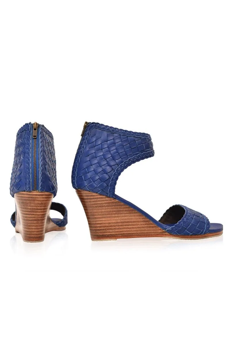 Athena Leather Wedges in Royal Blue