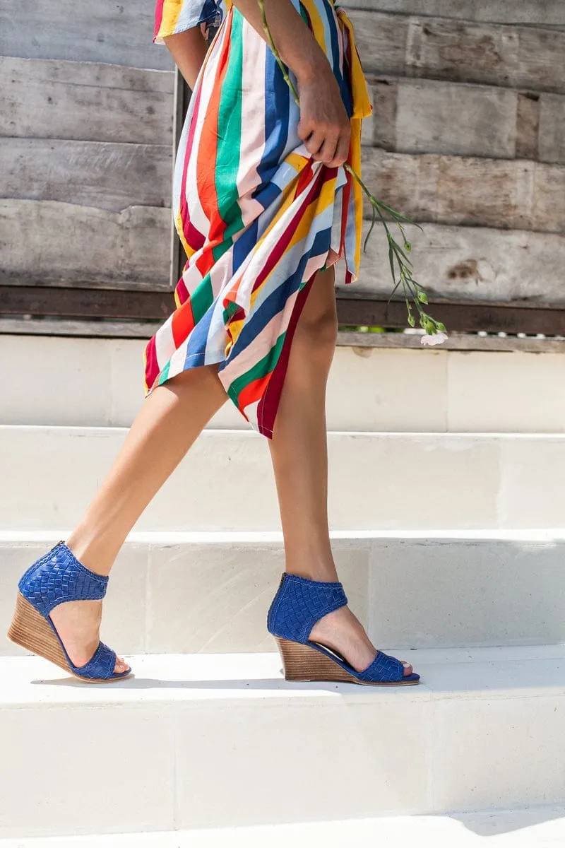 Athena Leather Wedges in Royal Blue