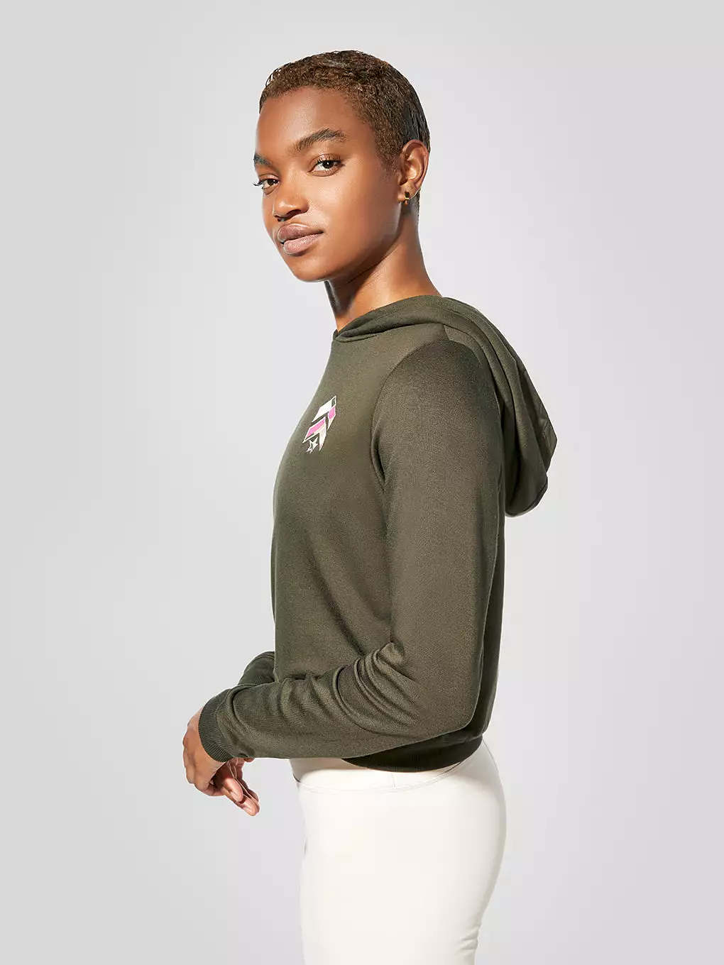 BARRY'S DARK OLIVE MODAL CROP HOODIE