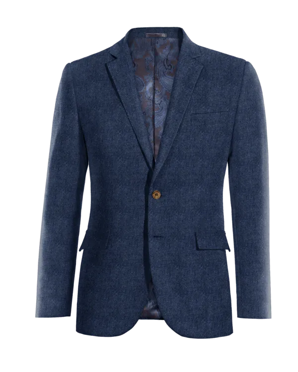  Blazer azul cobalto de tweed herringbone esencial