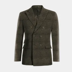  Blazer cruzada marrón de tweed a cuadros