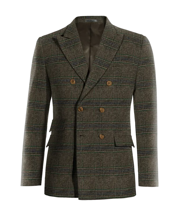  Blazer cruzada marrón de tweed a cuadros