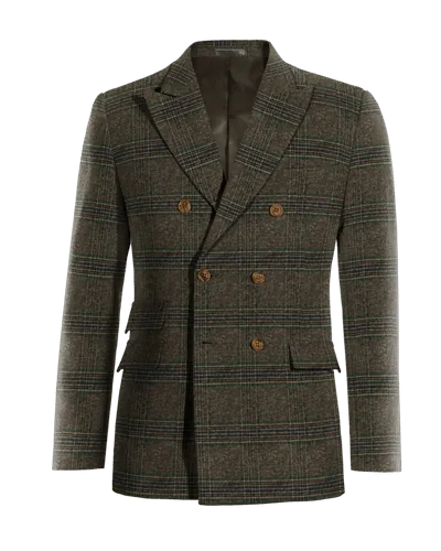  Blazer cruzada marrón de tweed a cuadros