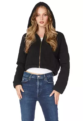 Bobi - Zip Crop Hoodie Black