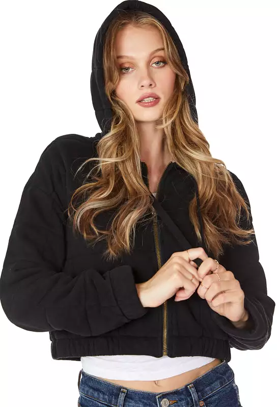 Bobi - Zip Crop Hoodie Black