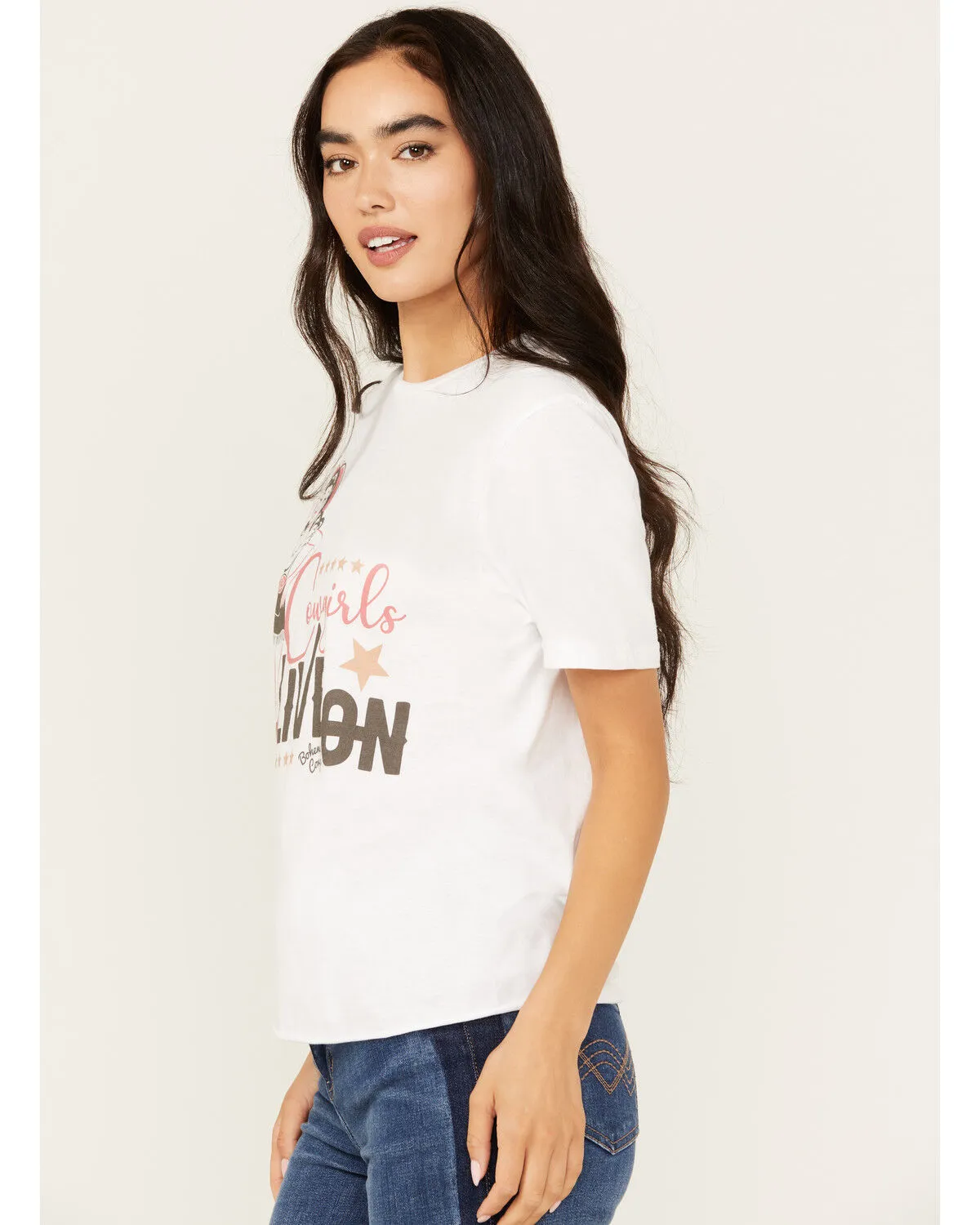 Bohemian Cowgirl Women's Cowgirls Live On Short Sleeve Cropped Graphic Tee