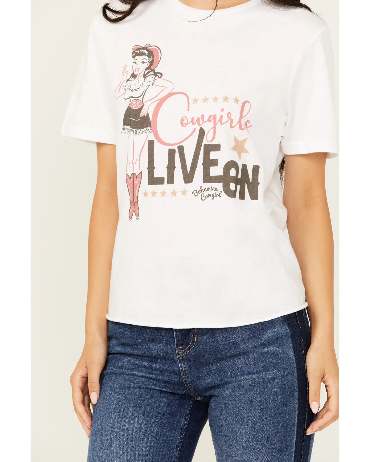 Bohemian Cowgirl Women's Cowgirls Live On Short Sleeve Cropped Graphic Tee