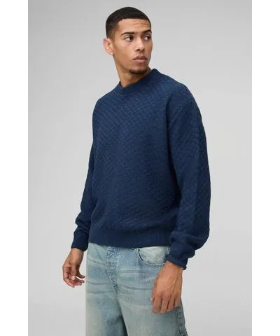 boohoo Mens Oversized Boxy Basket Knitted Crew Sweater