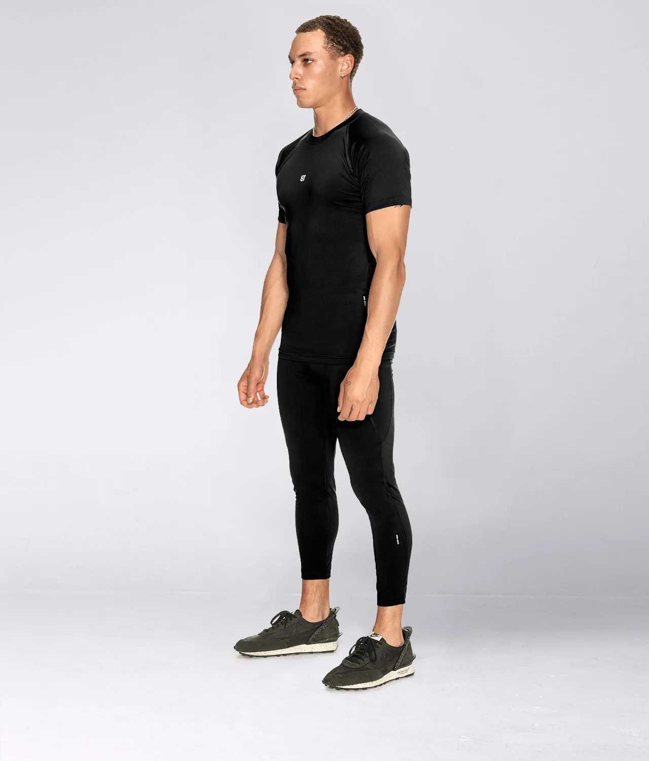 Born Tough Mock Neck Short Sleeve Compression Crossfit Shirt For Men Black