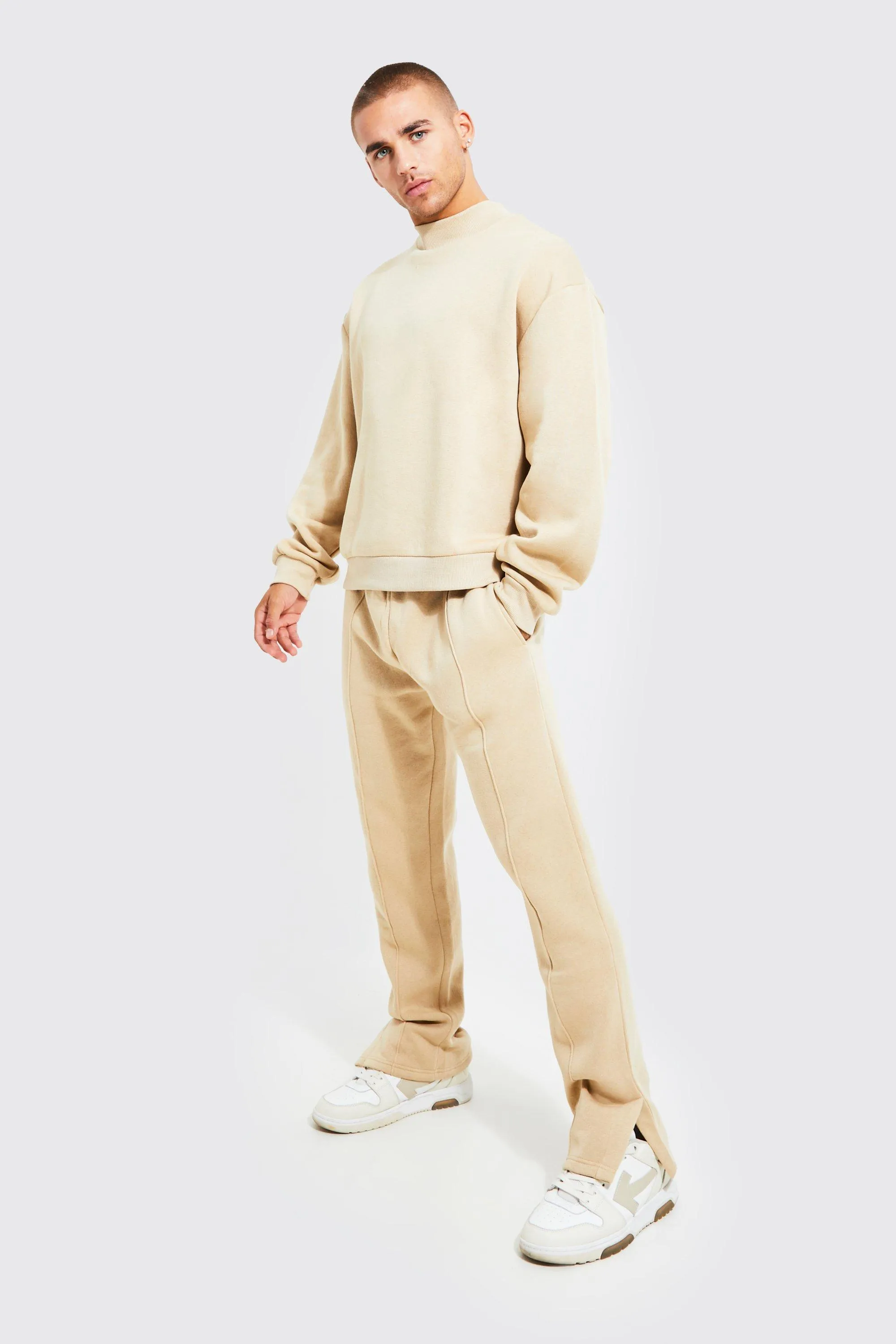 Boxy Fit Mock Neck Sweatshirt Tracksuit | boohooMAN UK