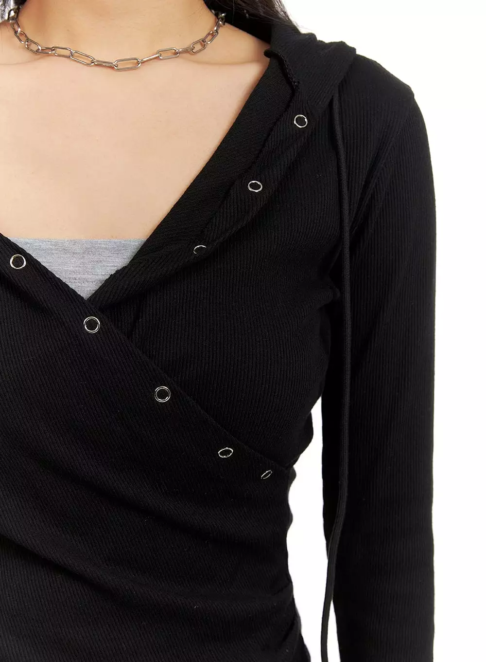 Button Detail Crop Hoodie CM411