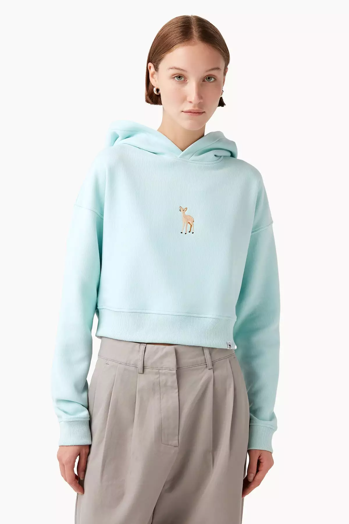 Ceylan Super Soft Crop Hoodie - Mint Mavi