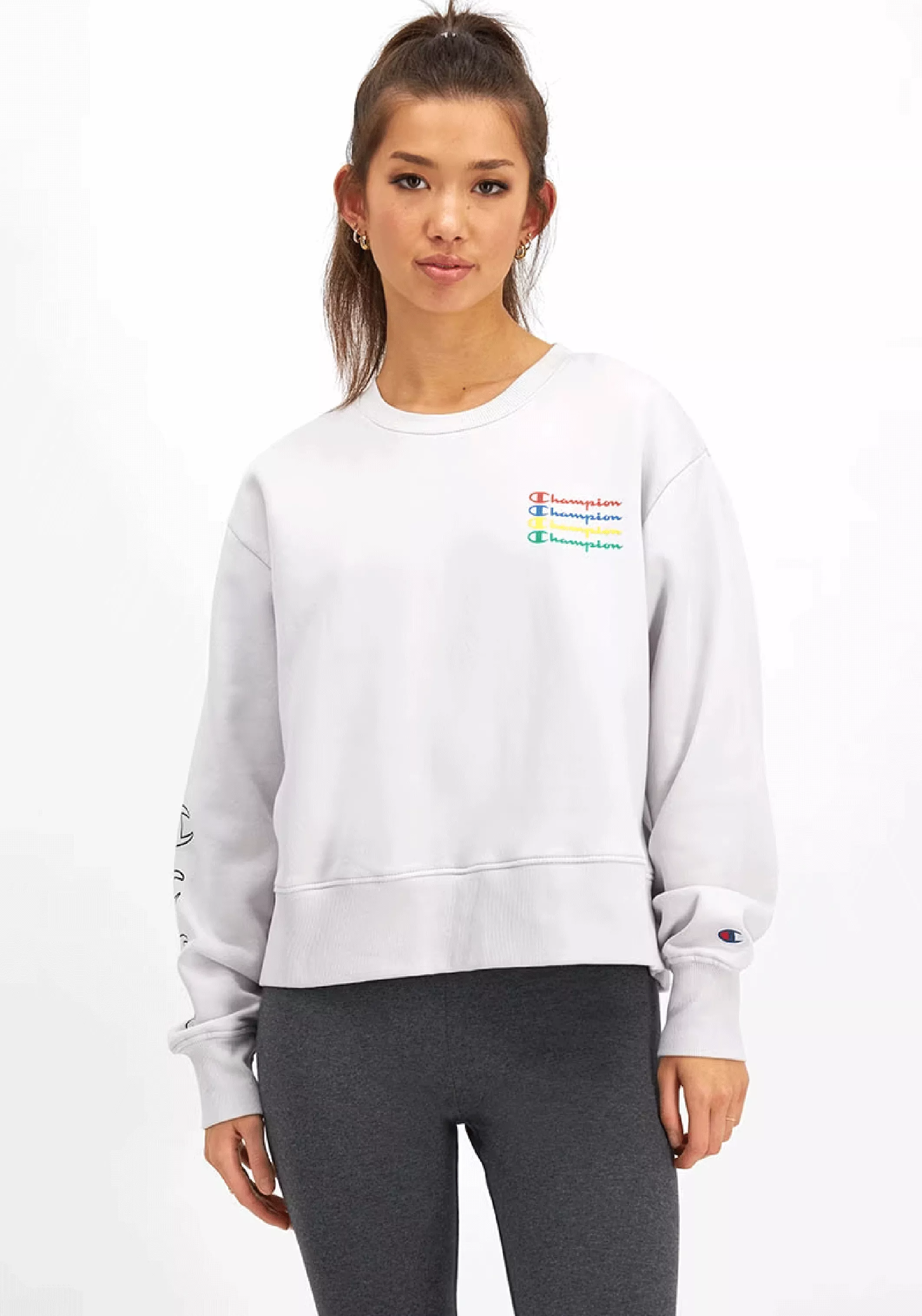 Champion Womens Sporty Graphic Crop Hoodie <BR> CRLFN 0CH