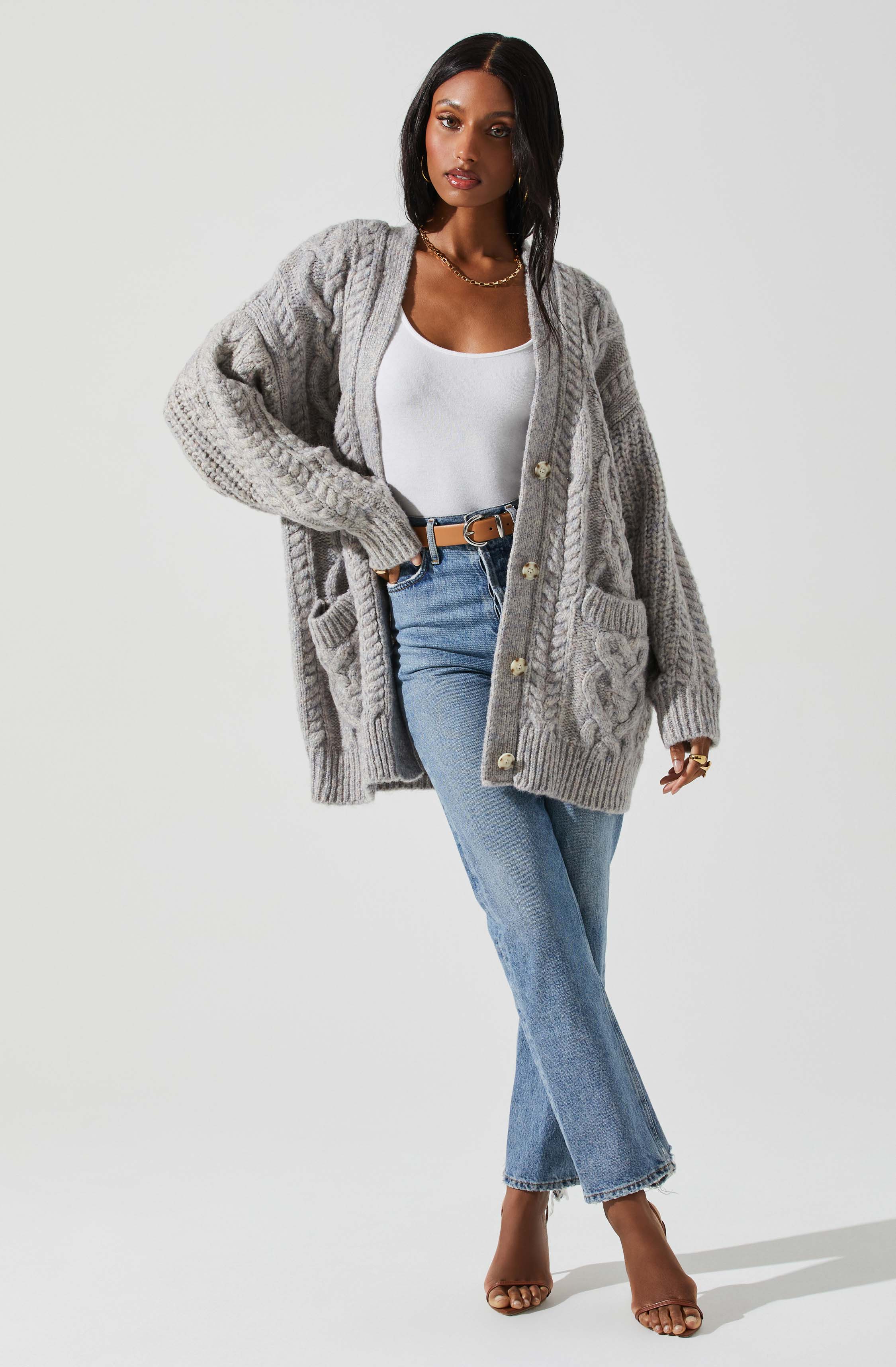 Charli Cable Knit Oversized Cardigan Sweater