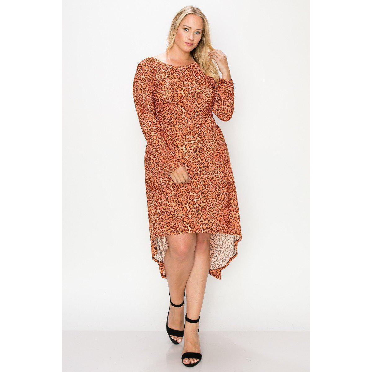 Cheetah Print Dress Featuring A Round Neck