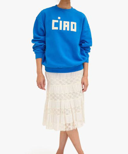 Clare V. Oversized Ciao Sweatshirt - Bright Cobalt/Cream