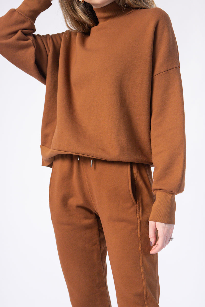 Cleo Mock Neck Sweatshirt in Chestnut