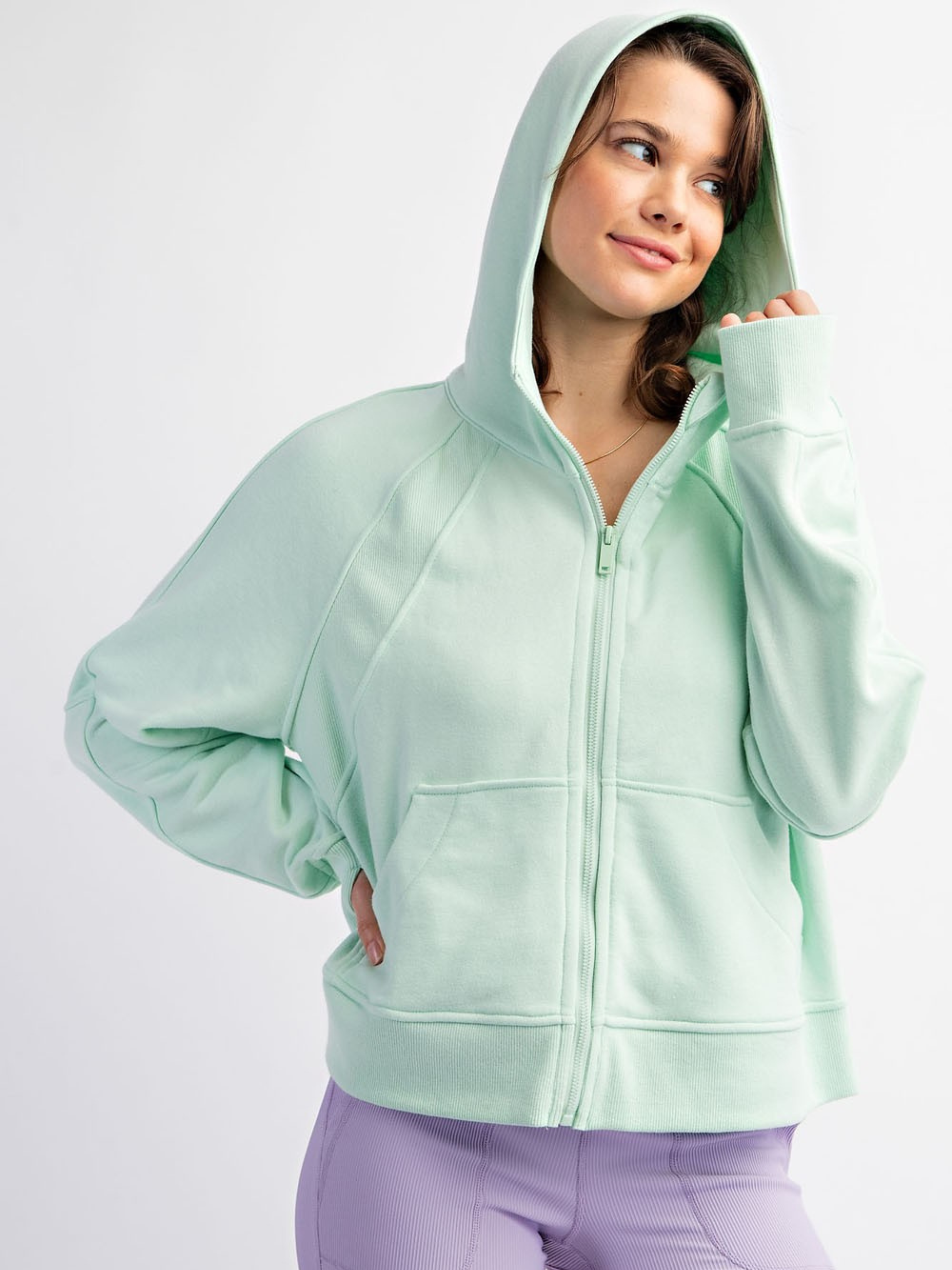 Comfy Pursuit Crop Hoodie - Mint