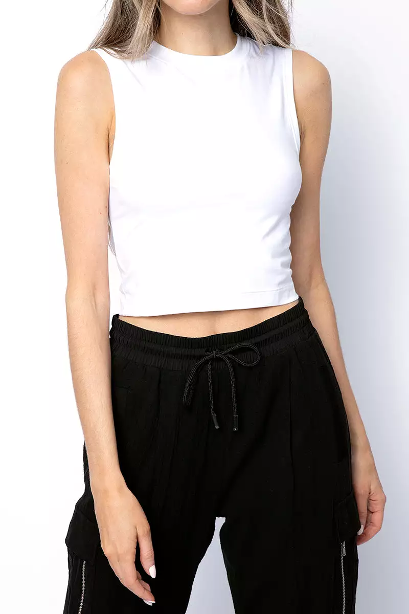 Cotton Cropped Sleeveless Tee in White