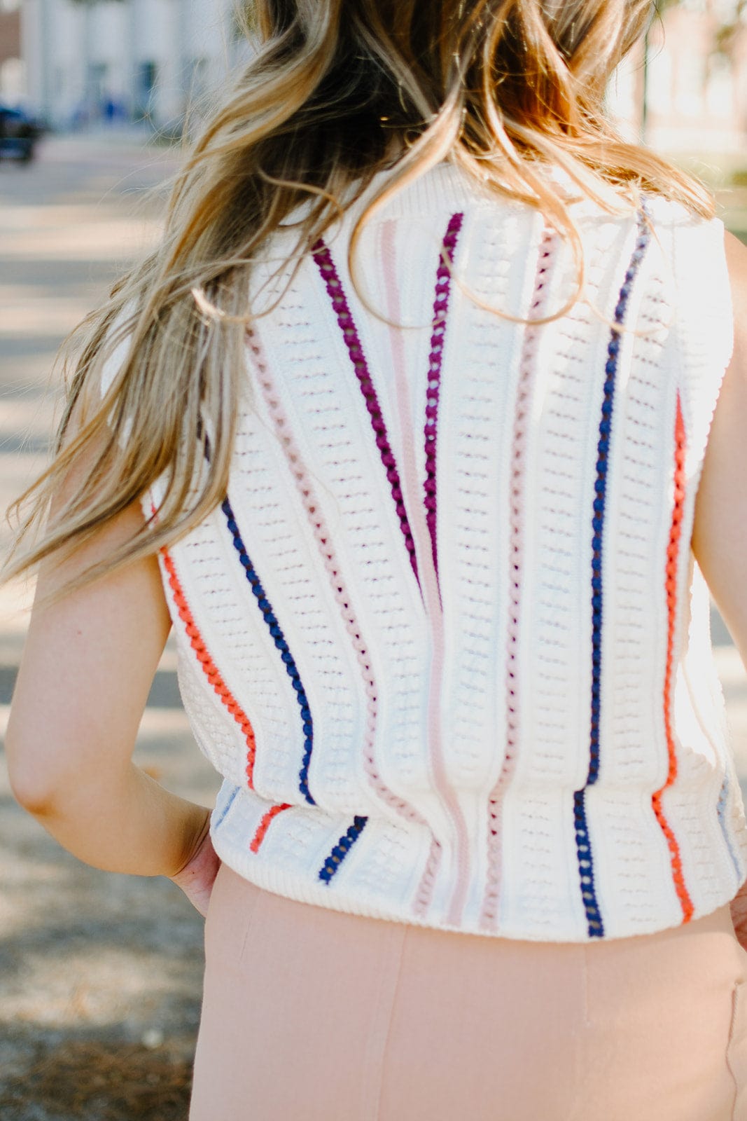 Cream Stripe Detail Sweater Vest