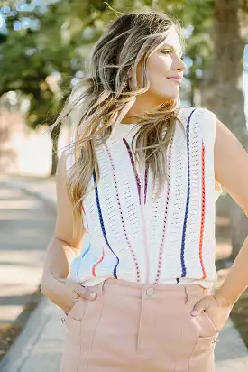 Cream Stripe Detail Sweater Vest