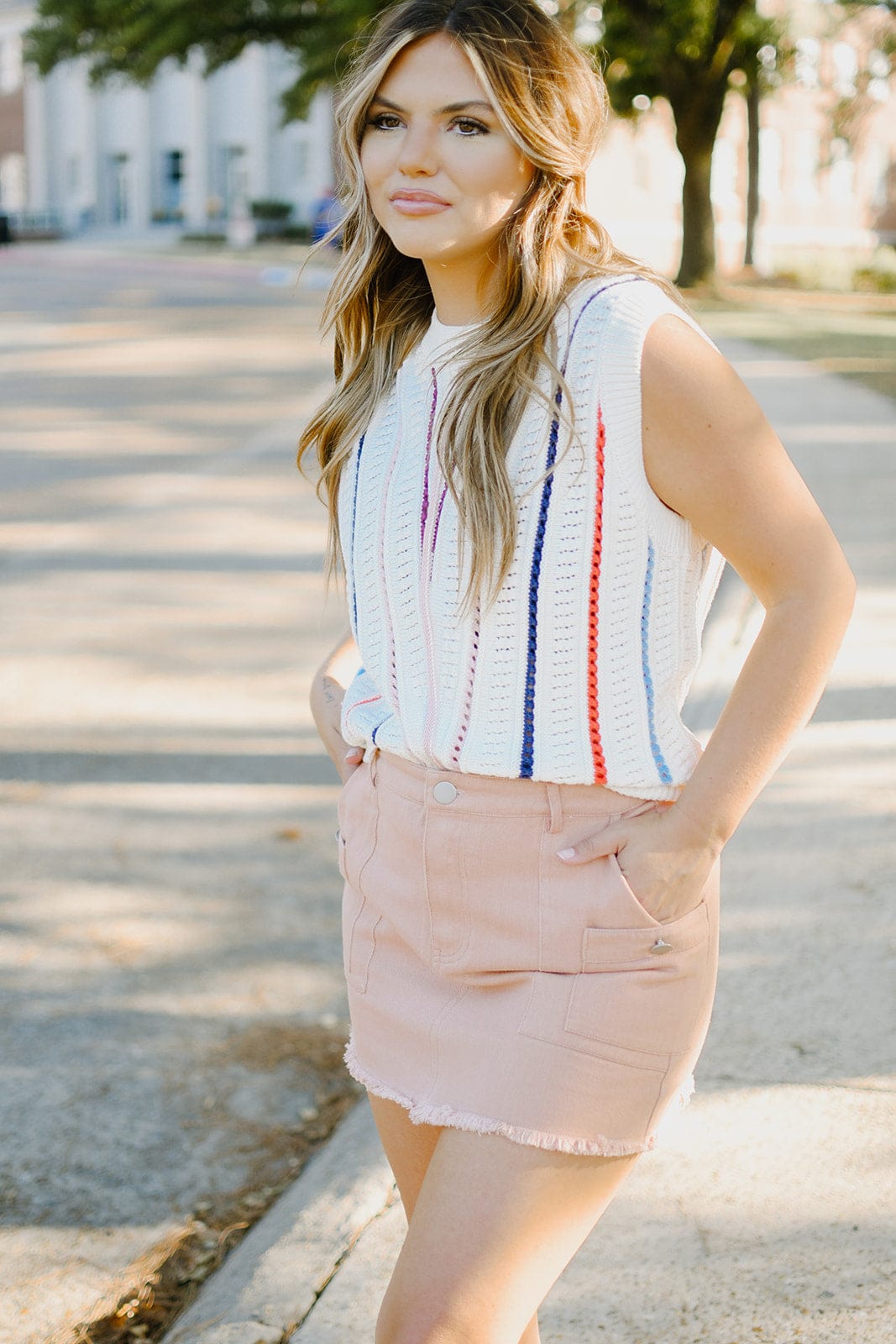 Cream Stripe Detail Sweater Vest