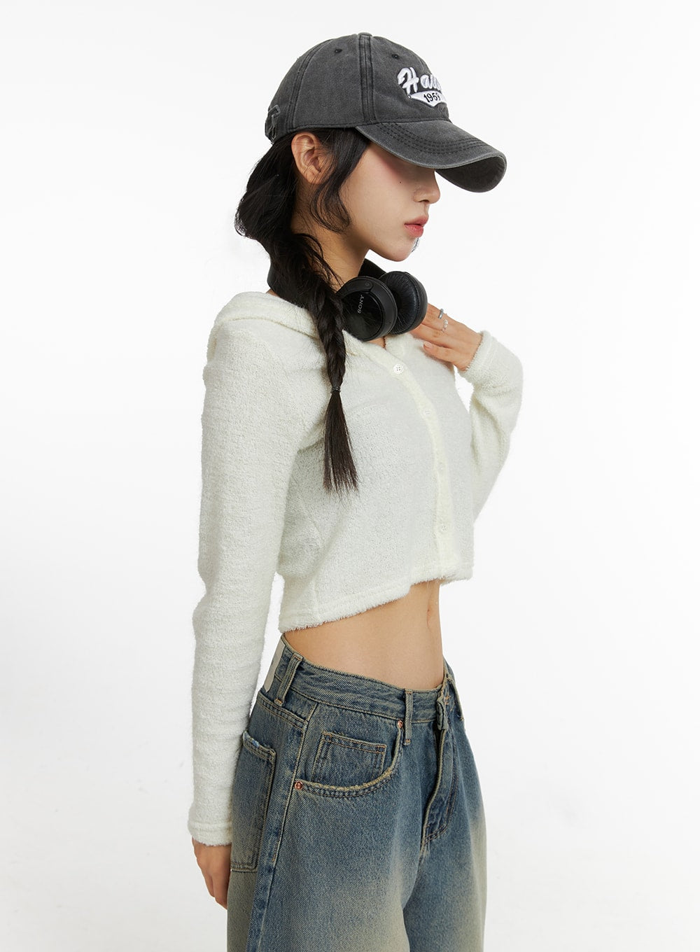 Crop Buttoned Hoodie Top CJ418