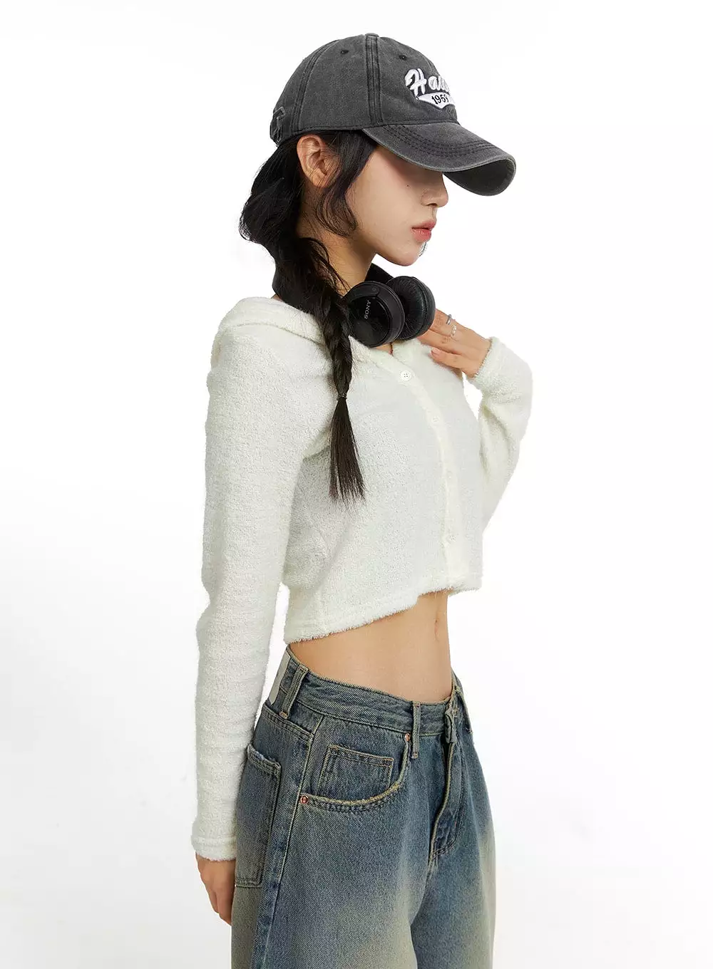 Crop Buttoned Hoodie Top CJ418