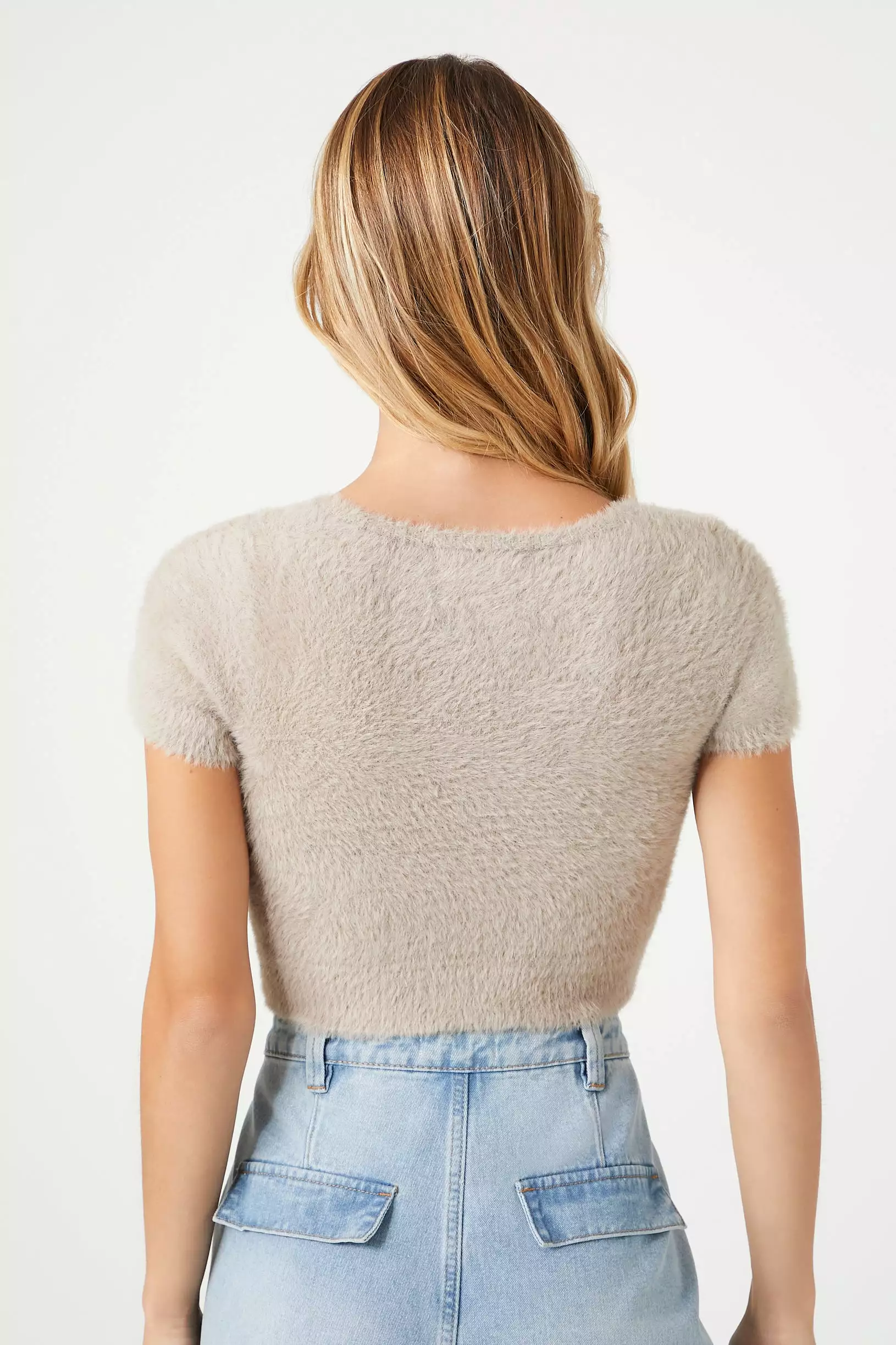 Cropped Fuzzy Sweater-Knit Tee