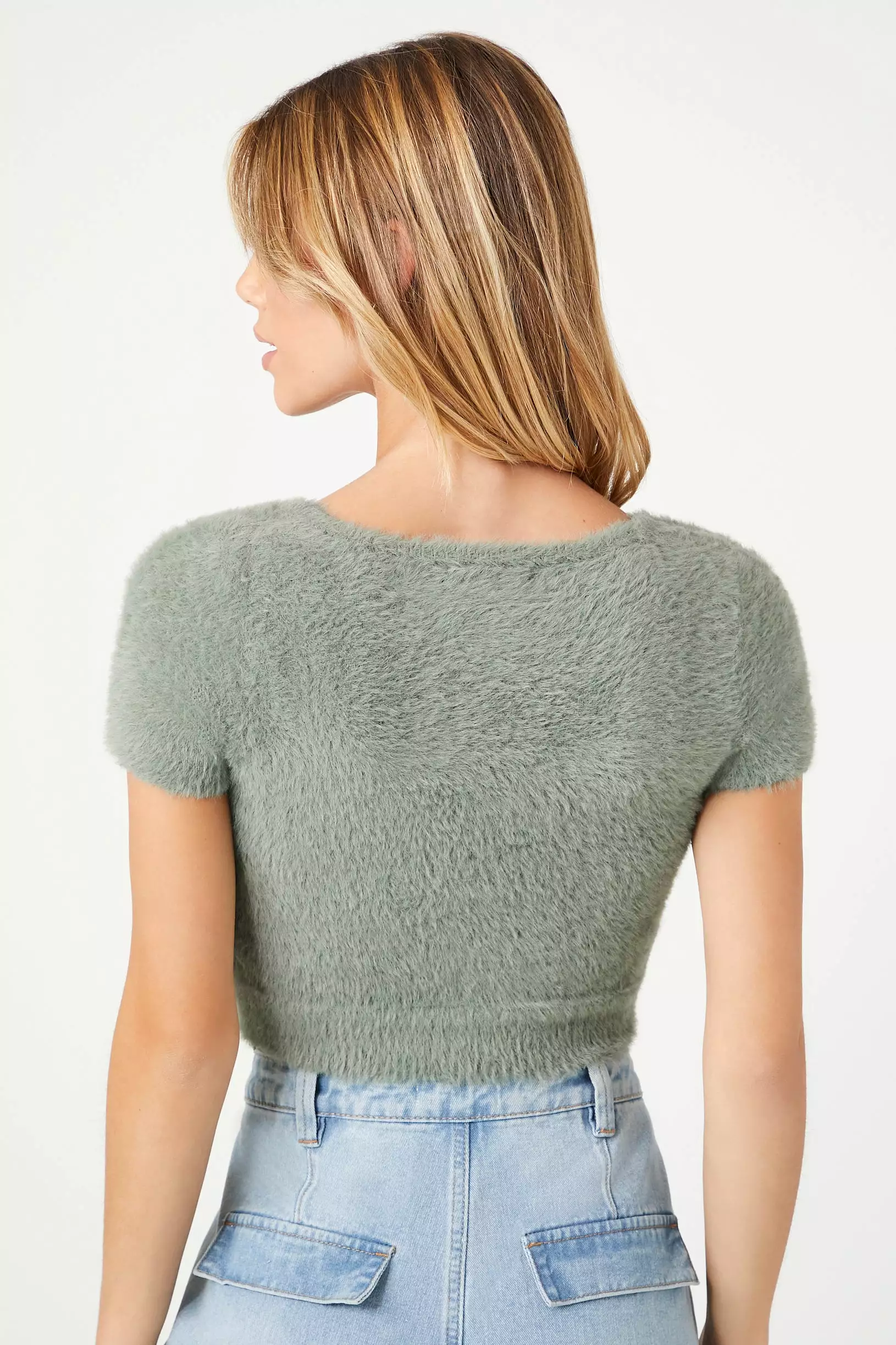 Cropped Fuzzy Sweater-Knit Tee