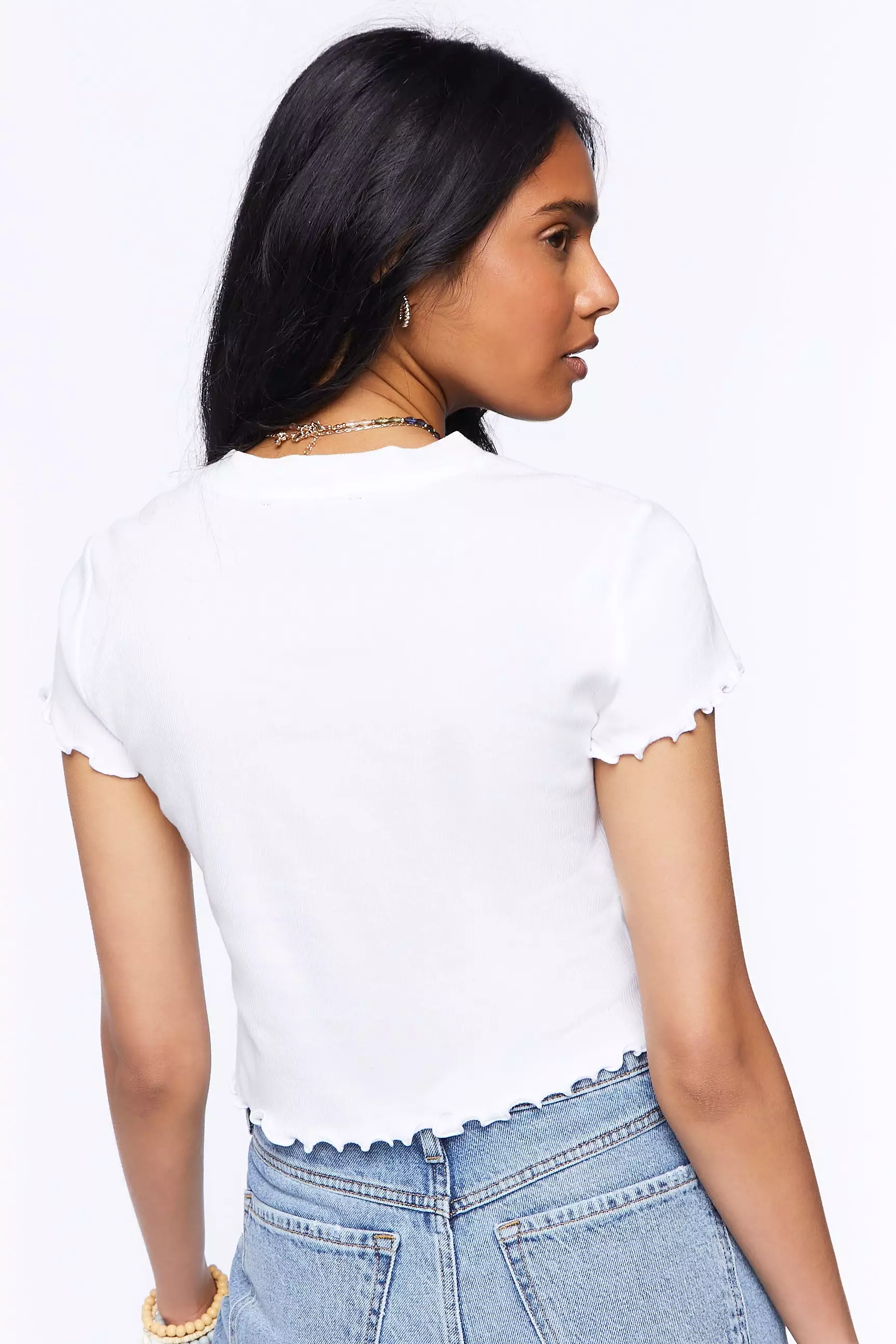 Cropped Ribbed Lettuce-Edge Tee