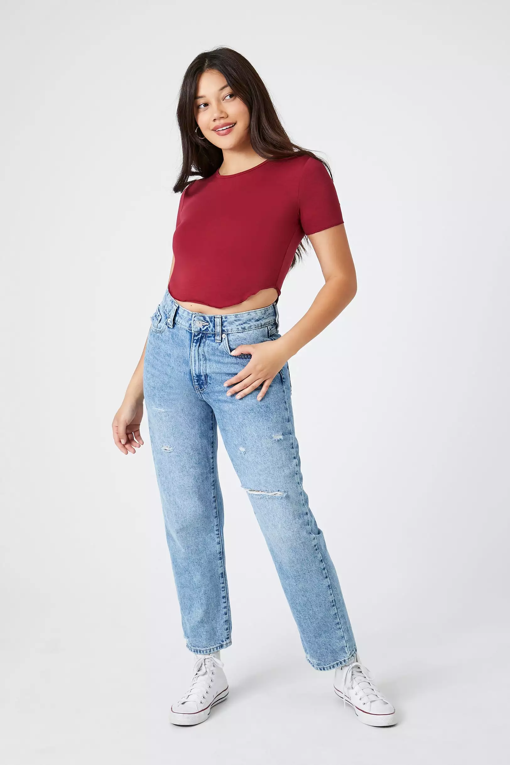 Curved-Hem Cropped Tee