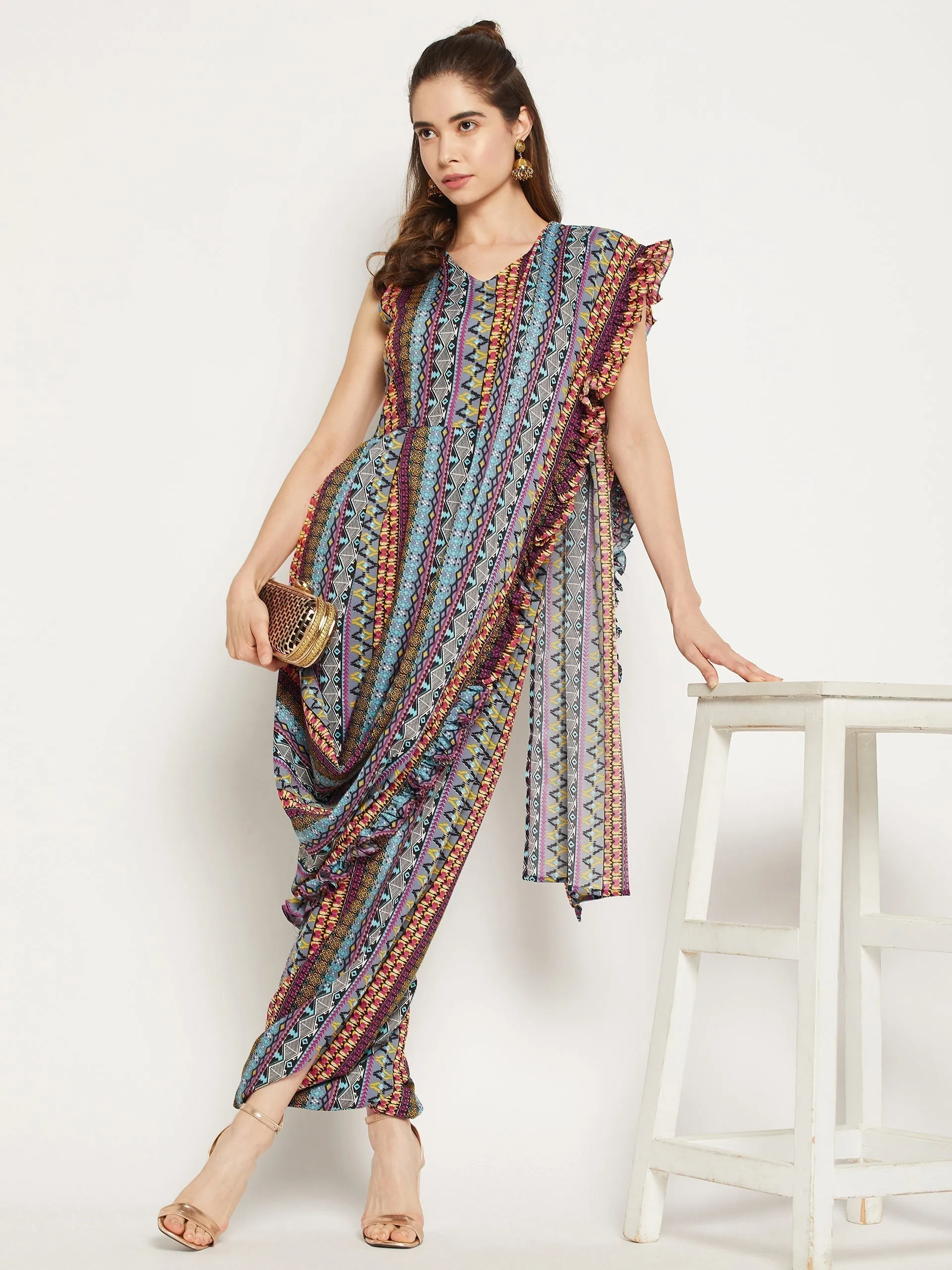 Dhoti Jumpsuit with Attached Dupatta