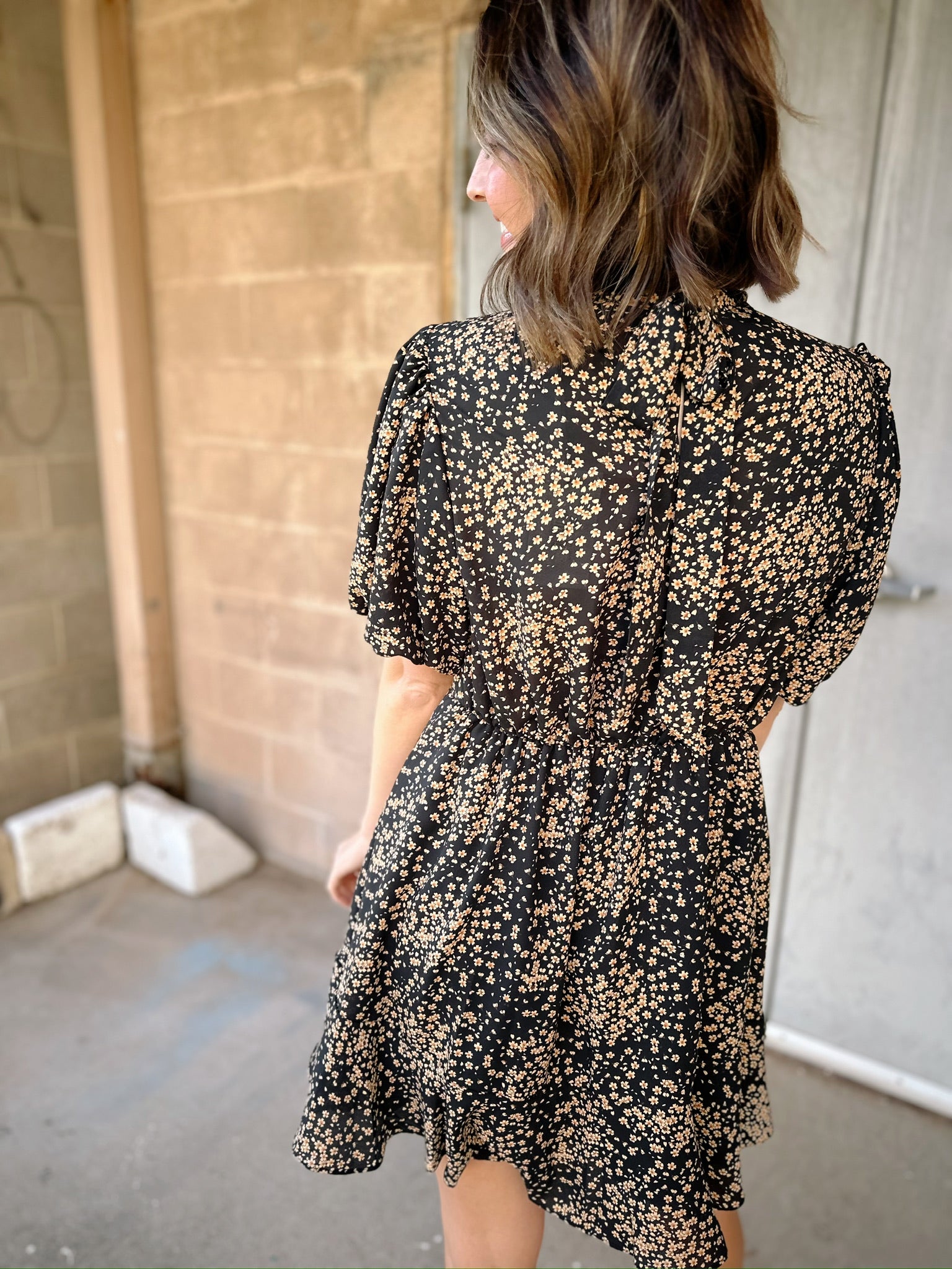 Ditsy Flower Print Dress | Black