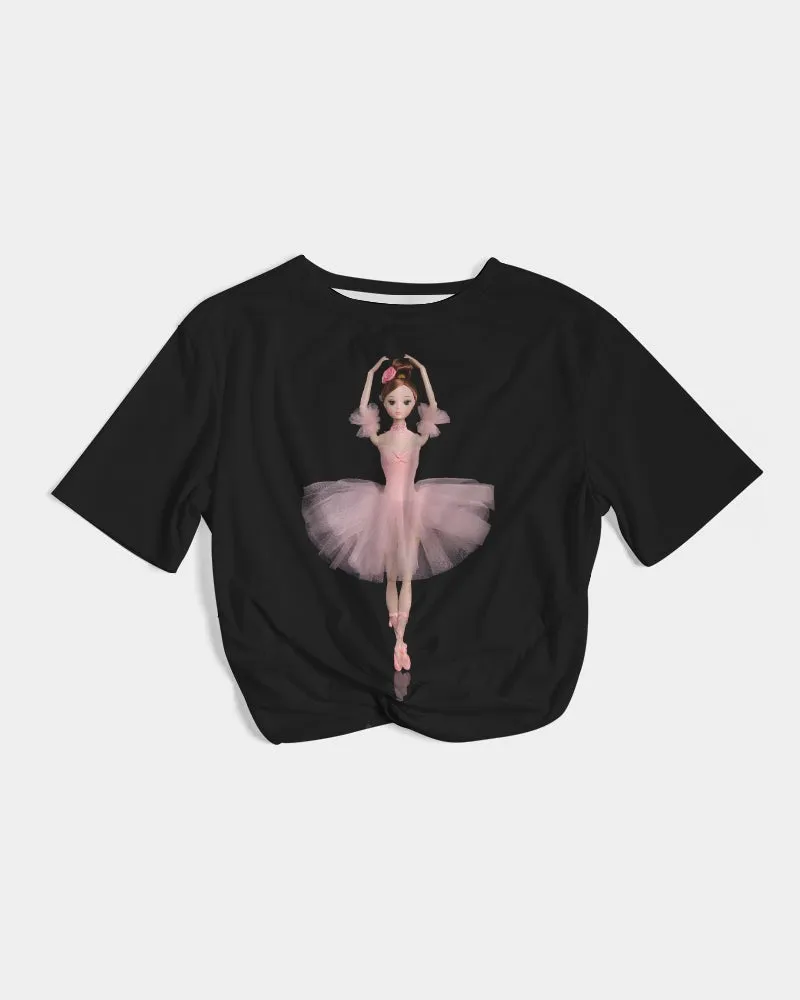 DOLLY  Ballerina Doll Pink Women's Twist-Front Cropped Tee