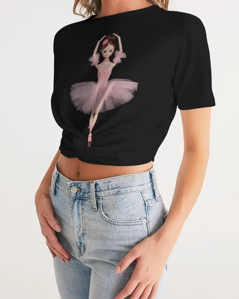 DOLLY  Ballerina Doll Pink Women's Twist-Front Cropped Tee