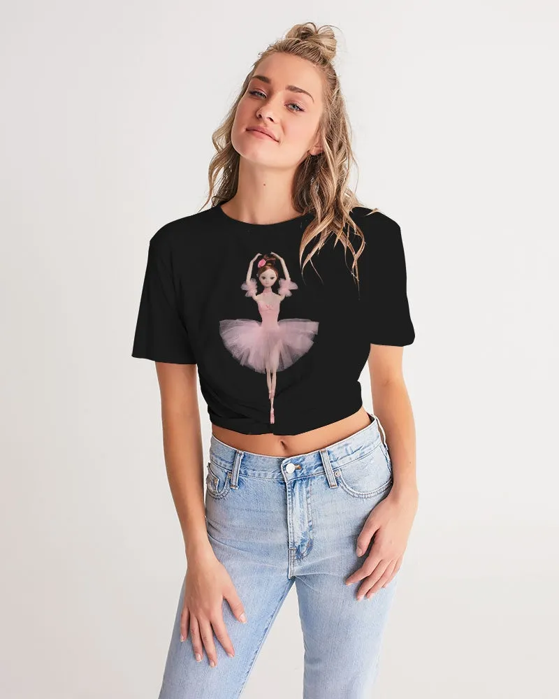 DOLLY  Ballerina Doll Pink Women's Twist-Front Cropped Tee