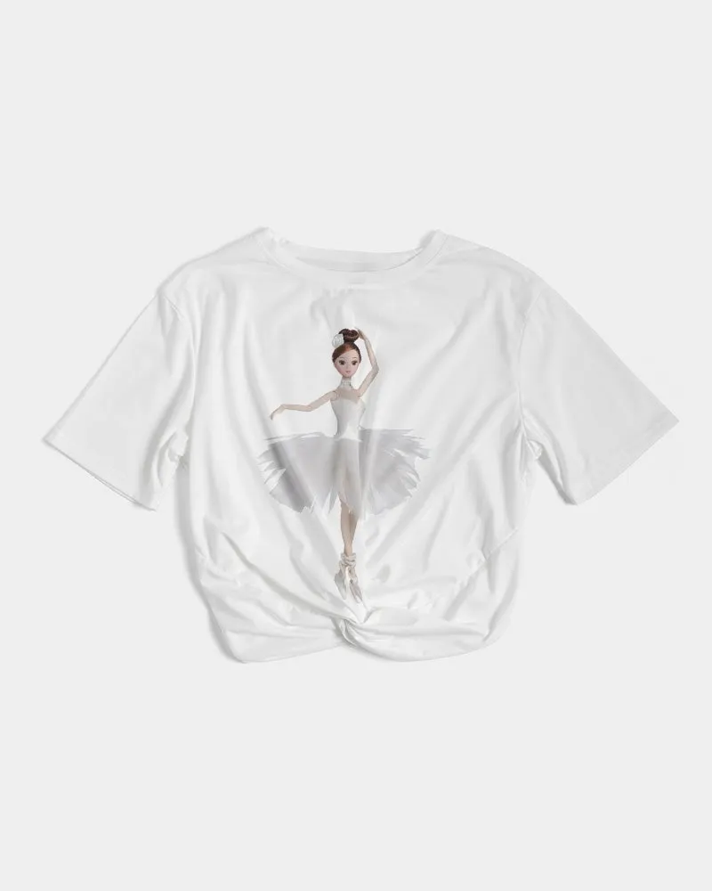 DOLLY  Ballerina Doll White Women's Twist-Front Cropped Tee