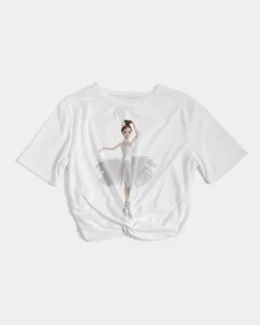 DOLLY  Ballerina Doll White Women's Twist-Front Cropped Tee