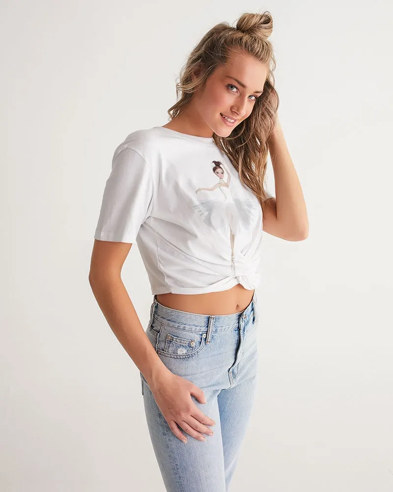 DOLLY  Ballerina Doll White Women's Twist-Front Cropped Tee