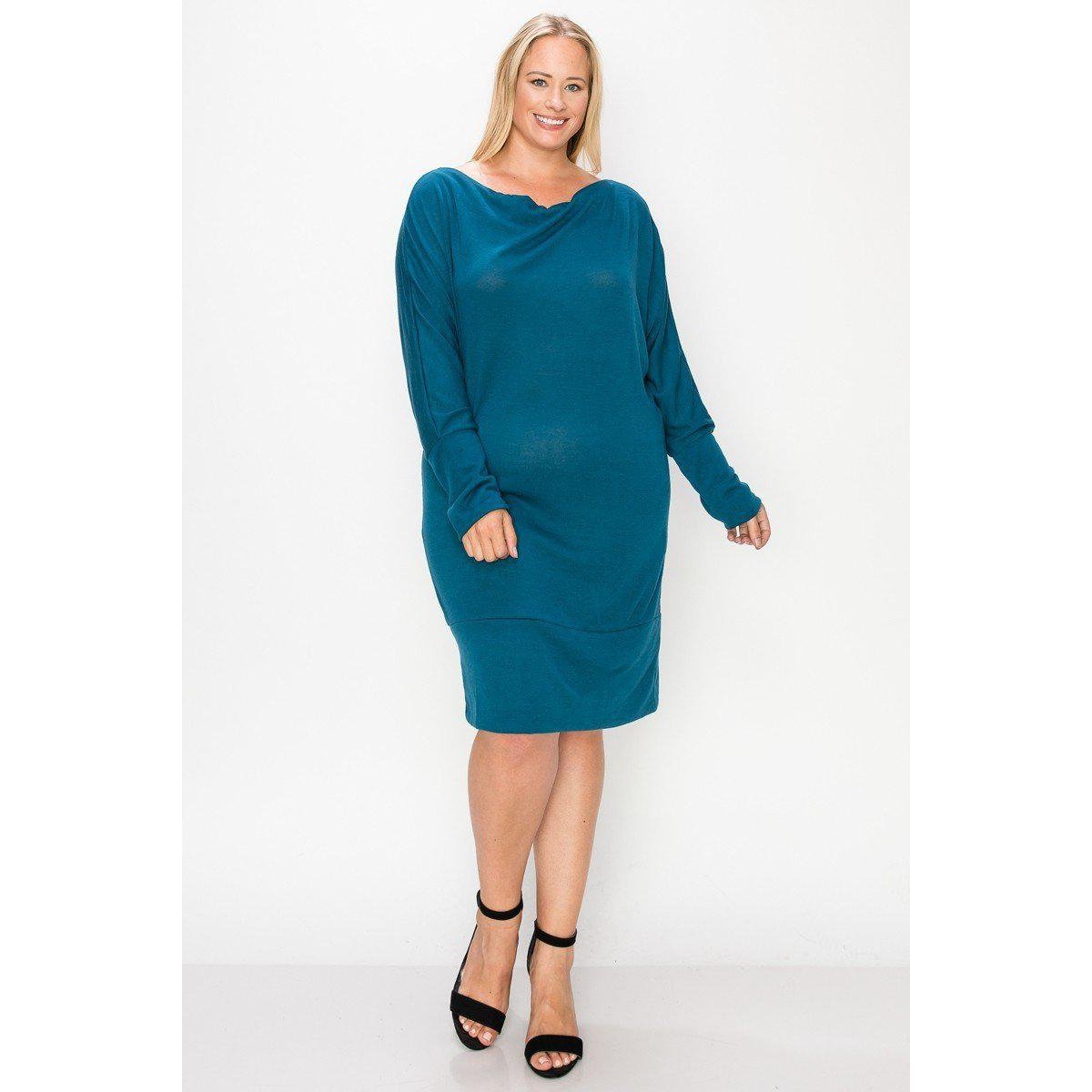 Draped Neck Long Sleeve Dress