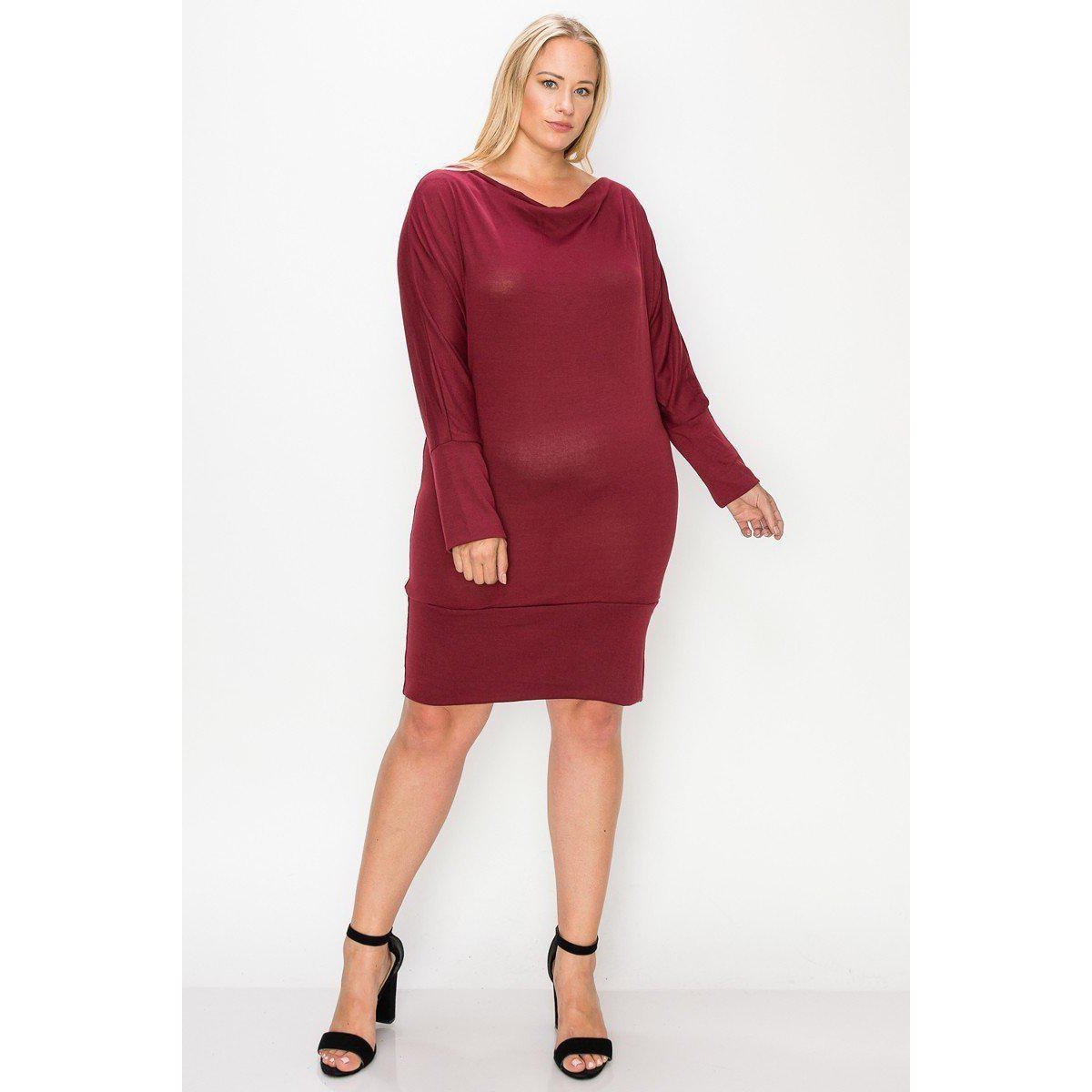 Draped Neck Long Sleeve Dress