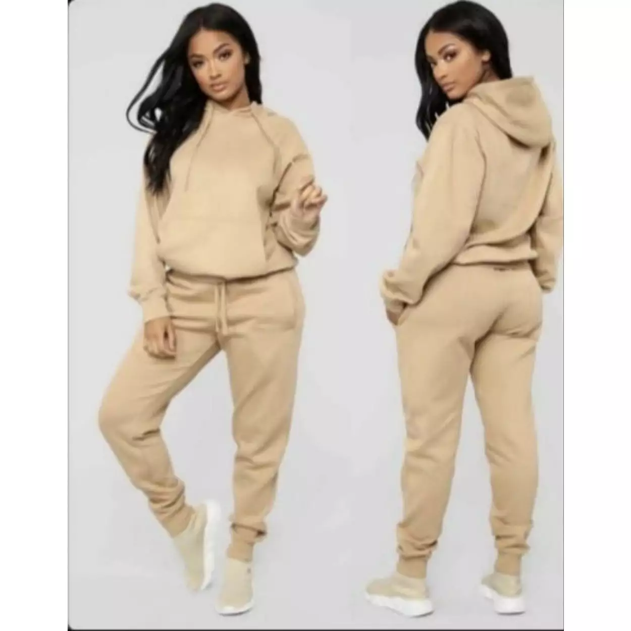 Drawstring Hoodie Crop Top & Jogger Pants